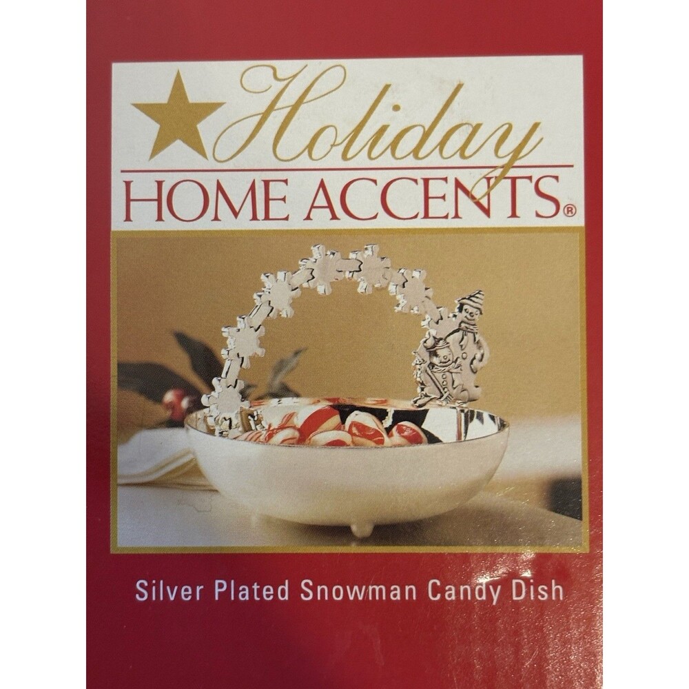 Silver Plated Snowman Candy Dish w/ Snowflake Handle Christmas Bowl W/ Box